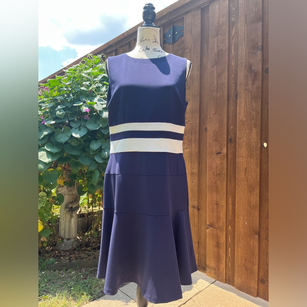 Lauren Ralph Lauren Stretch Jersey Sleeveless Midi Dress Navy Blue Size 12 EUC